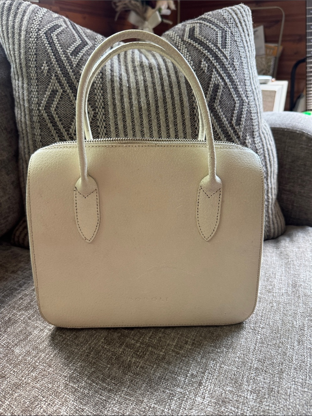 Minimal Cream Leather Top-Handle Satchel